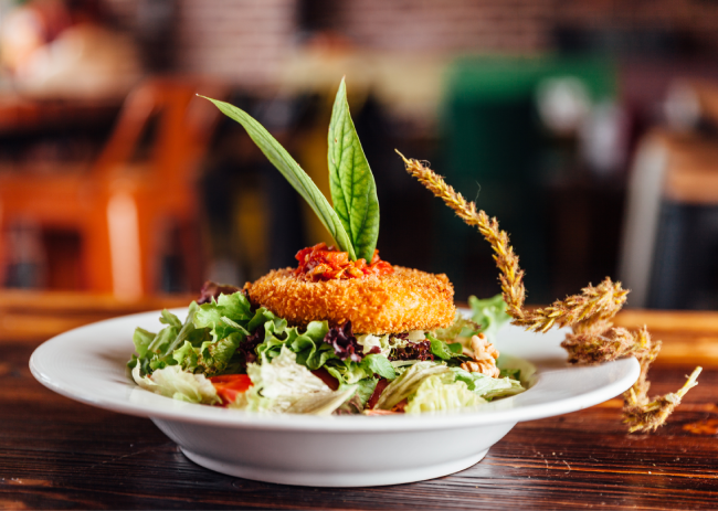 A healthy salad is kept on the table